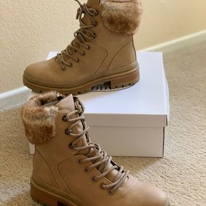 STEVE MADDEN Keystone faux fur lug work boot